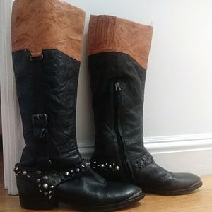 Black/tan studded Sam Edelman leather boots. 8